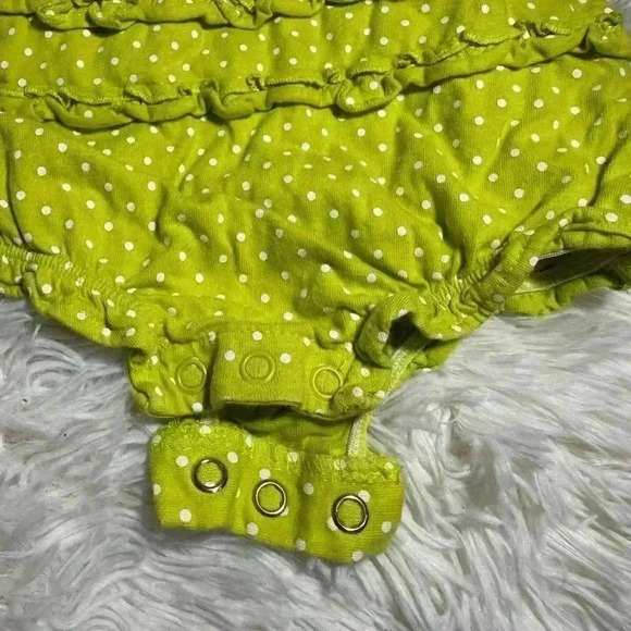 Carter's Baby Girl Lime Green Polka Dot Ruffle Romper Outfit - Picture 5 of 7